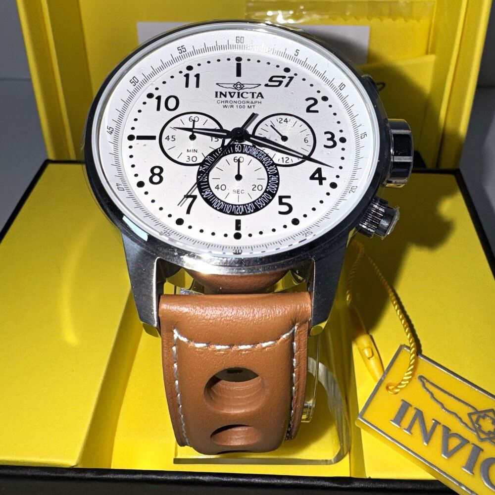 Invicta S1 Men’s Chronograph Quartz White Dial Brown Leather Strap 100m